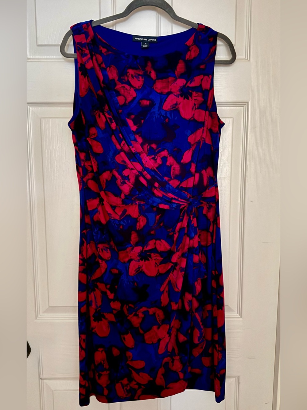 American Living Sleeveless Royal Blue Dress with Red Floral Print